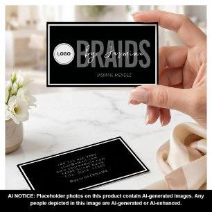 Carte De Visite Logo Simple Moderne Tresseur de Cheveux Noir Blanc