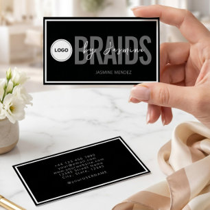 Carte De Visite Logo Simple Moderne Tresseur de Cheveux Noir Blanc