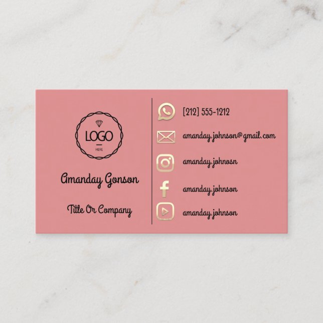 Carte De Visite Logo Social Media Gold QR Code Gold Rose (Devant)