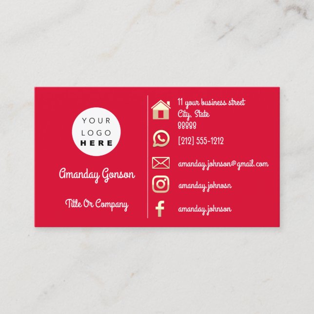 Carte De Visite Logo Social Media Gold QR Code Red Gold (Devant)