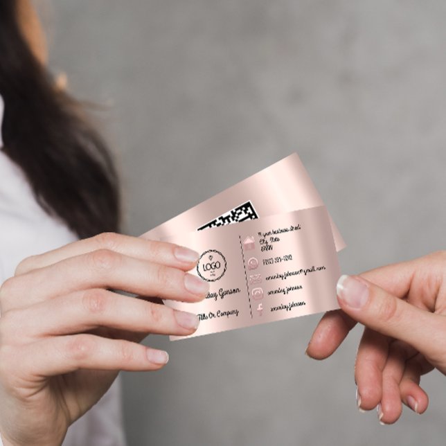 Carte De Visite Logo Social Media Gold QR Code Rose Adresse (Créateur téléchargé)