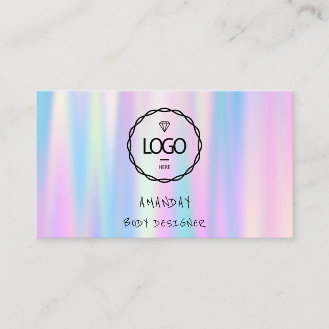 Carte De Visite Logo Social Media QR Code Or Holographe Bleu (Devant)