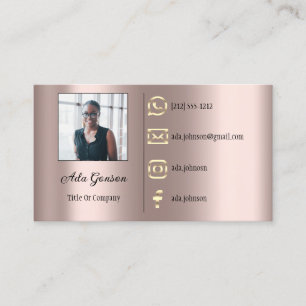Carte De Visite Logo Social Media QR Code Photo Cadre Rose personn