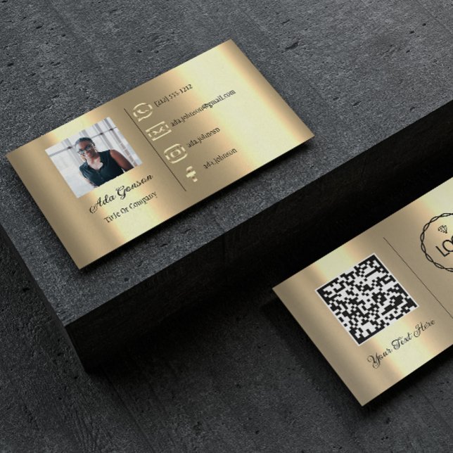 Carte De Visite Logo Social Media QR Code Photo Personnalisé Éléga (Logo Social Media QR Code Photo Custom Elegant Business Card)