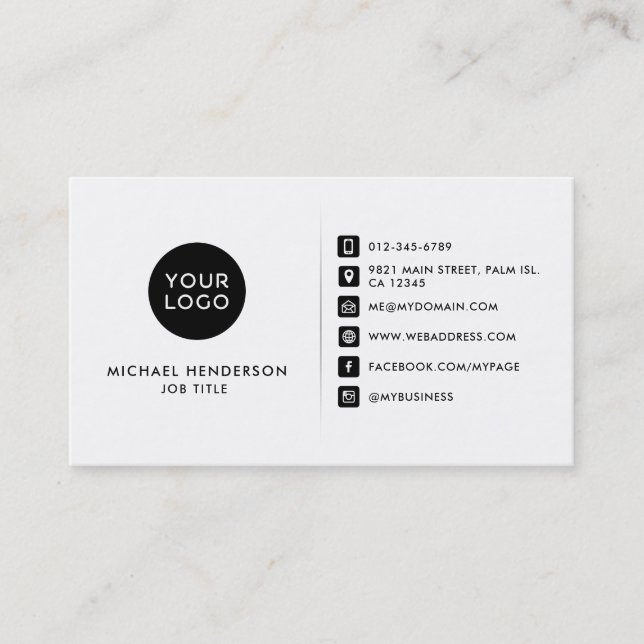 Carte De Visite Logo & Sociétés Personnalisées Noir & Blanc Simple (Devant)