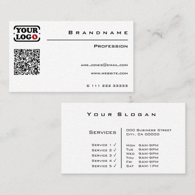 Carte De Visite Logo standard blanc personnalisé QR Code Professio (Devant / Derrière)