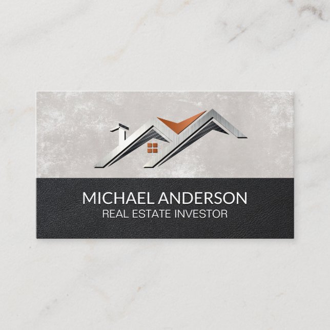 Carte De Visite Logo Stylisé sur le toit | Texture en cuir (Devant)