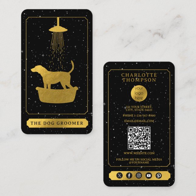 Carte De Visite Logo Tarot Chien Grooming Animateur Groomer Noir O (Devant / Derrière)