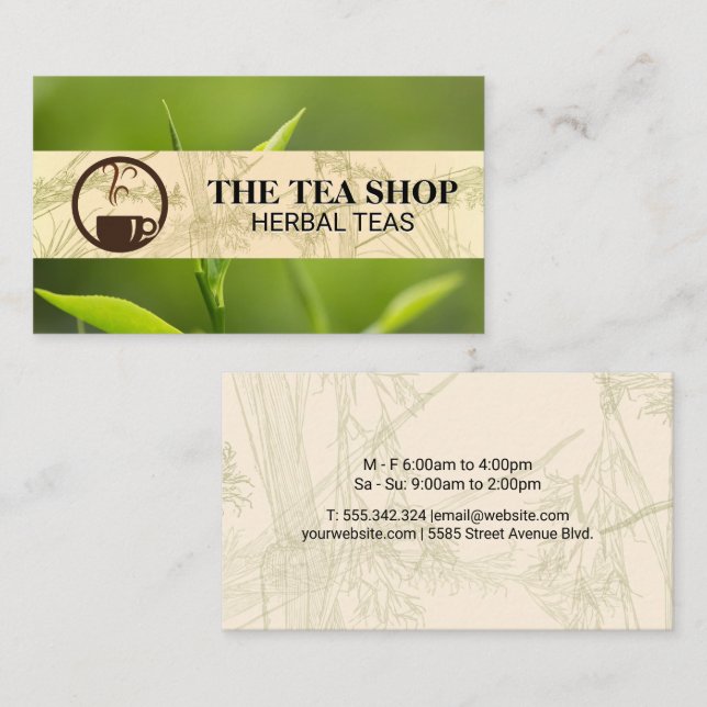 Carte De Visite Logo Tea Steaming | Feuilles de thé (Devant / Derrière)