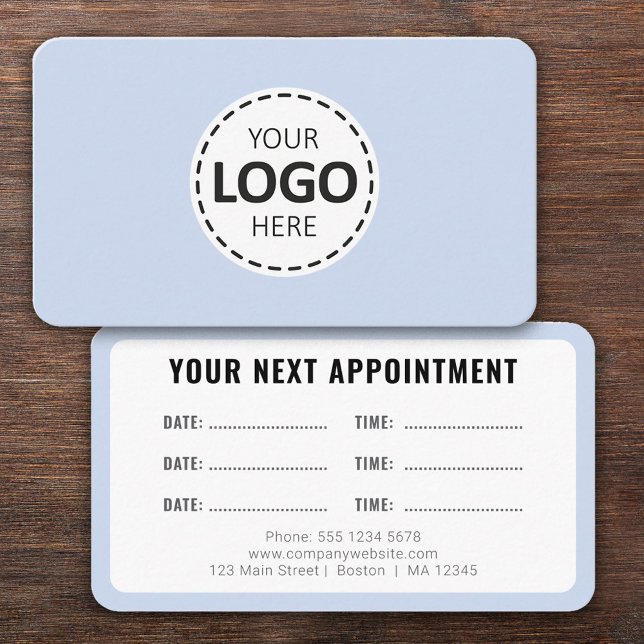 Carte De Visite Logo Upload Modern Simple Appointment Baby Blue (Créateur téléchargé)