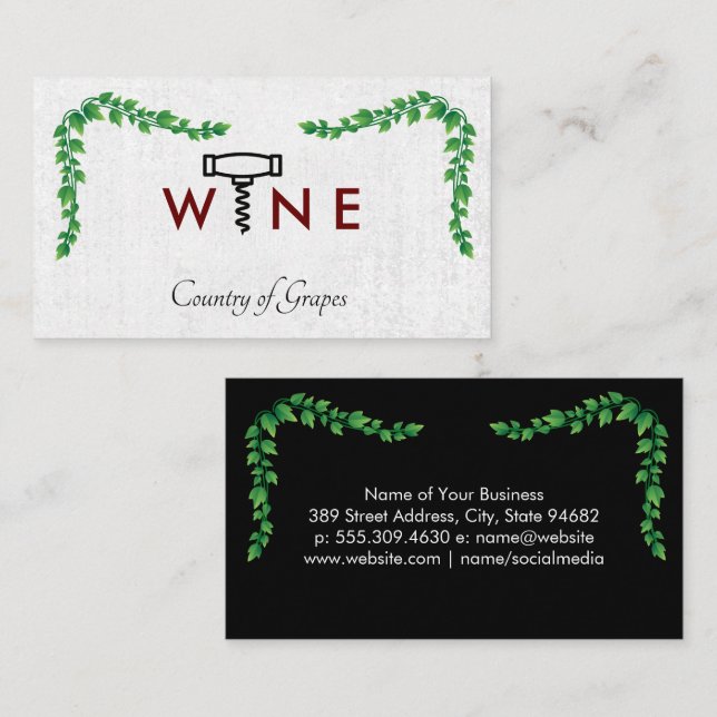 Carte De Visite Logo Verre Vin | Logo de vis à vis | Vignes (Devant / Derrière)