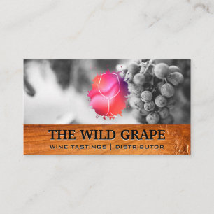 Carte De Visite Logo Verre Vin   Raisins de vin   Bois