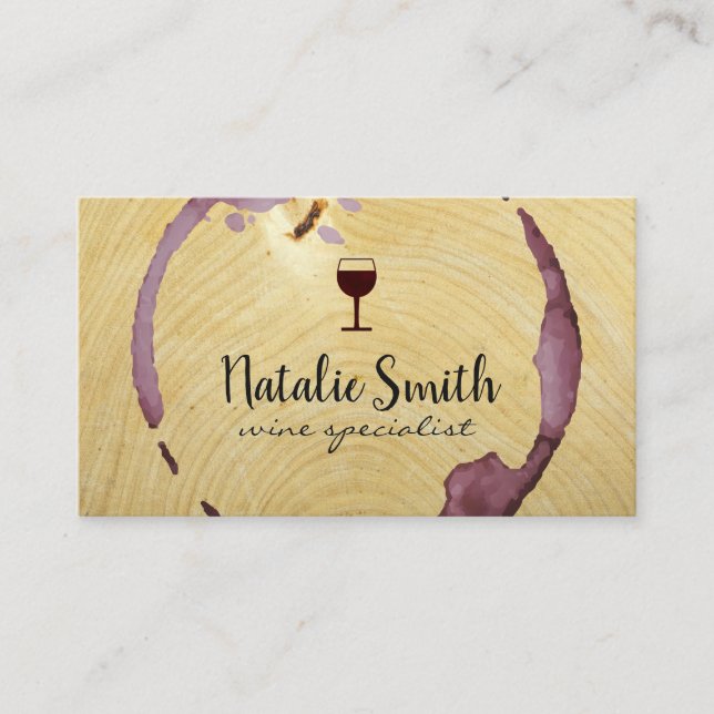 Carte De Visite Logo Verre Vin | Tige | Grain de bois (Devant)