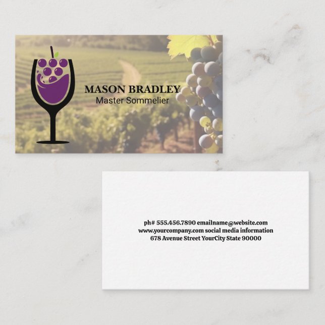 Carte De Visite Logo Verre Vin | Vignoble (Devant / Derrière)