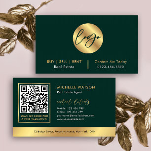 Carte De Visite Logo Vert & Or Moderne Immobilier Code QR