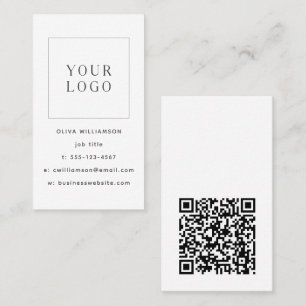 Carte De Visite Logo vertical blanc minimaliste moderne Code QR