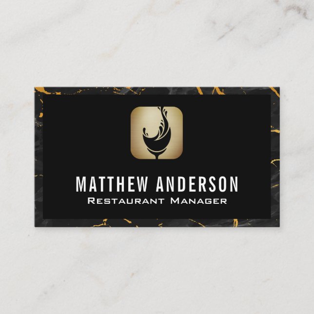 Carte De Visite Logo Vin | Marbre noir or (Devant)