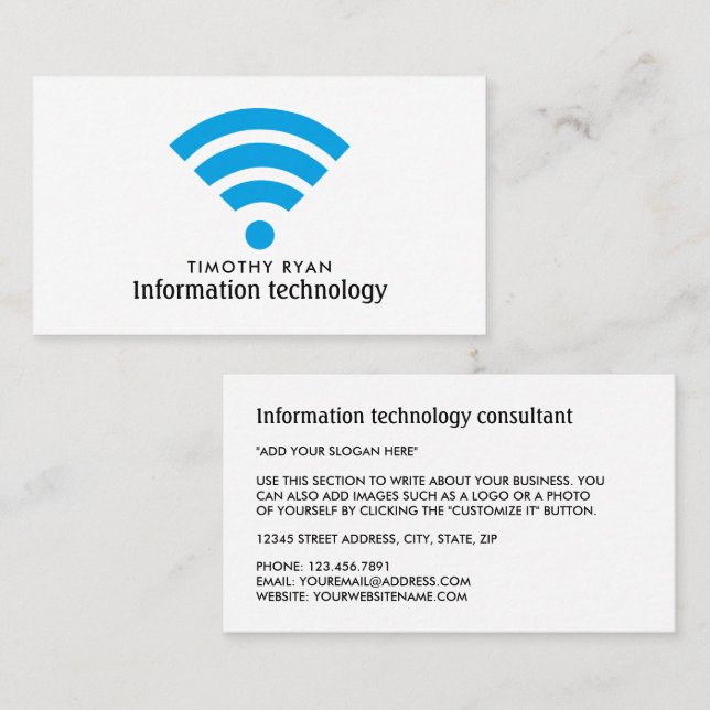 Carte De Visite Logo Wi-Fi bleu, Technologie de l'information, Ord (Devant / Derrière)