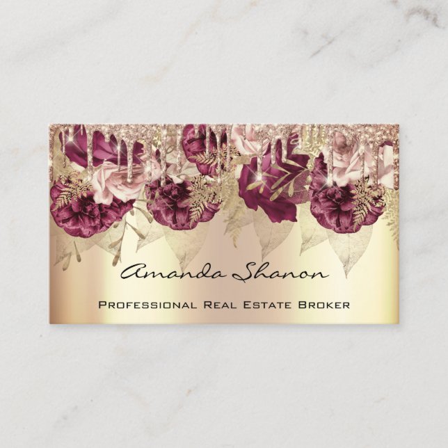 Carte De Visite LogoQR Code des Roses d'événements Gold Drips (Devant)