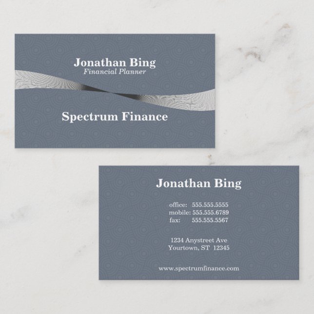 Carte De Visite Loi de finance d'entreprise Silver et Black Wave (Devant / Derrière)
