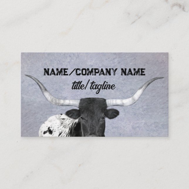 Carte De Visite longhorn cow rustique pays sur gris (Devant)