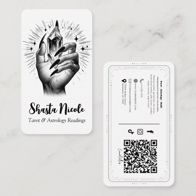 Carte De Visite Longue Black Nails & Crystal Energy Social Media Q (Devant / Derrière)