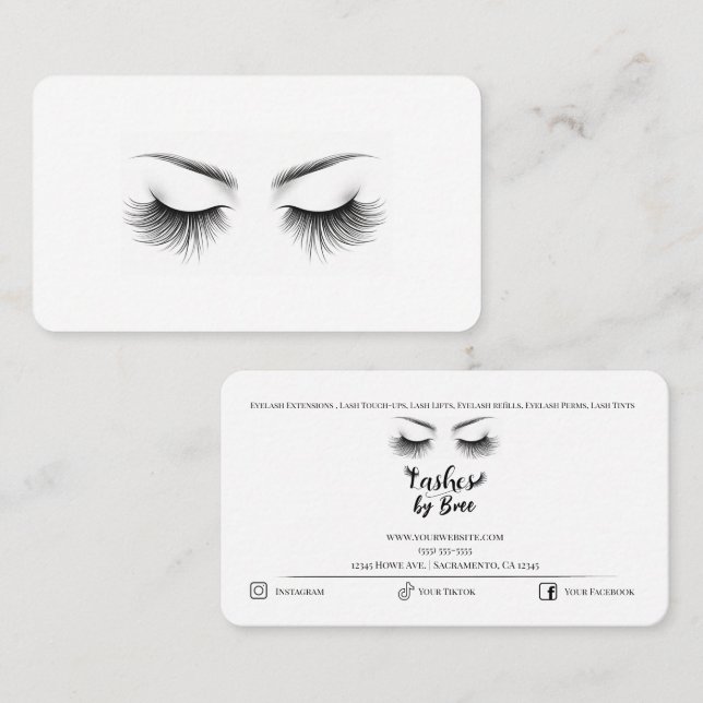 Carte De Visite Longues Lashes Eyelash Extensions Beauté (Devant / Derrière)