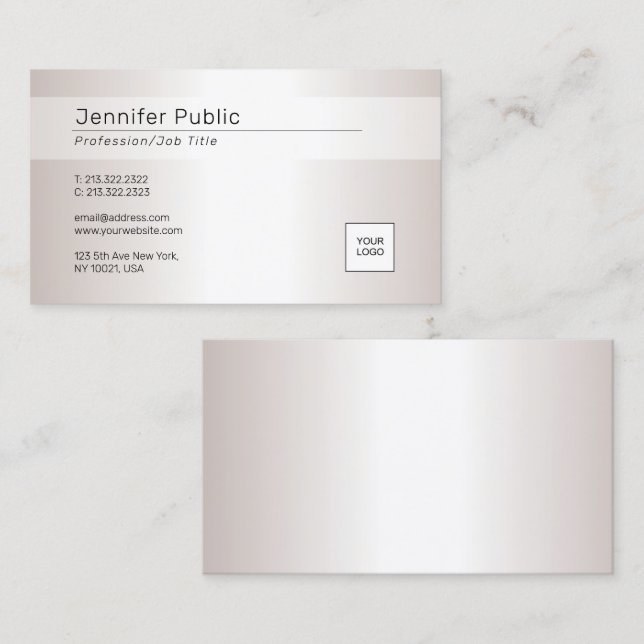 Carte De Visite Look Argent Moderne Élégant Glamour Avec Logo (Devant / Derrière)