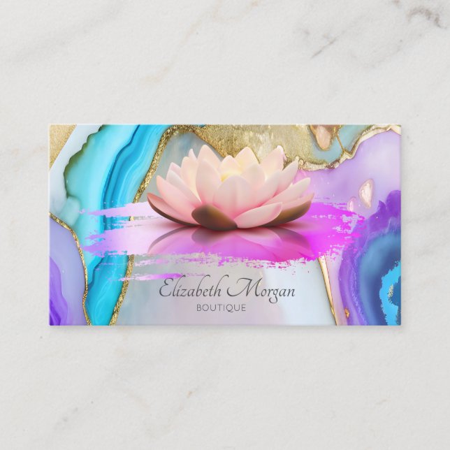 Carte De Visite Lotus Brush Stroke Marble Opal (Devant)