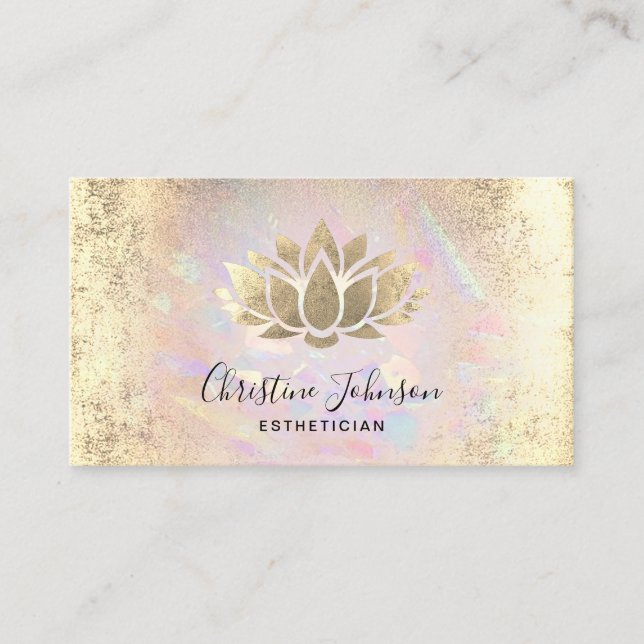 Carte De Visite lotus de feuille d'or faux esthéticienne à texture (Devant)