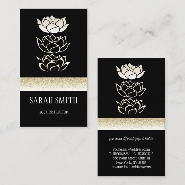 Carte De Visite Lotus d'or noir professionnel moderne (Devant / Derrière)