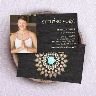 Carte De Visite Lotus d'or sur le bois Yoga Photo de l'enseignant