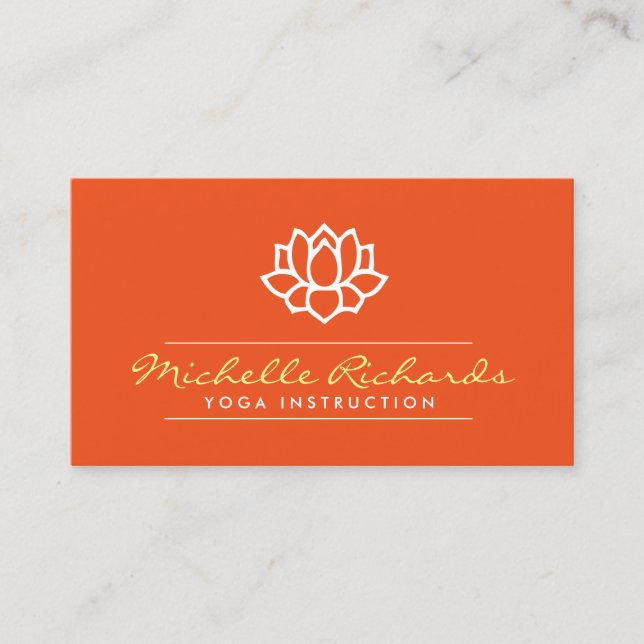Carte De Visite Lotus Fleur Yoga Enseignant, Vie Entraîneur Orange (Devant)