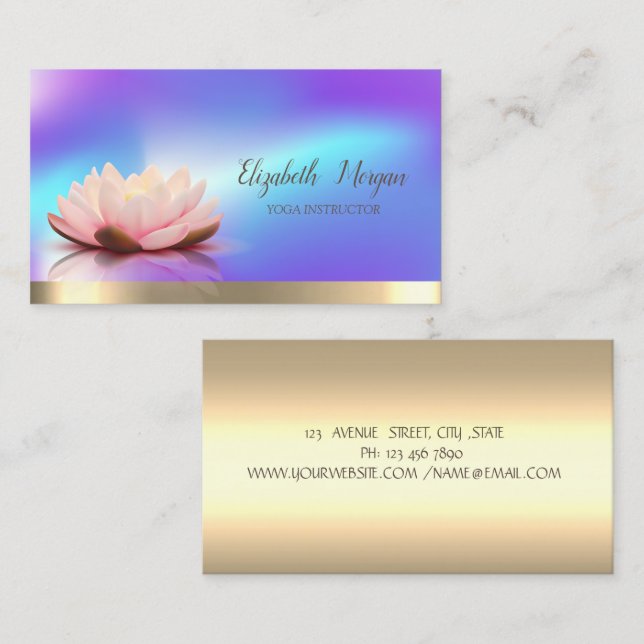 Carte De Visite Lotus Flower Gold, instructeur de yoga holographiq (Devant / Derrière)