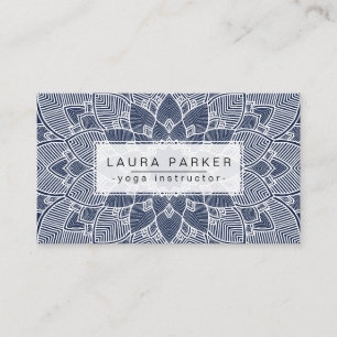 Carte De Visite Lotus Mandala Yoga Instructor Blue White Fitness