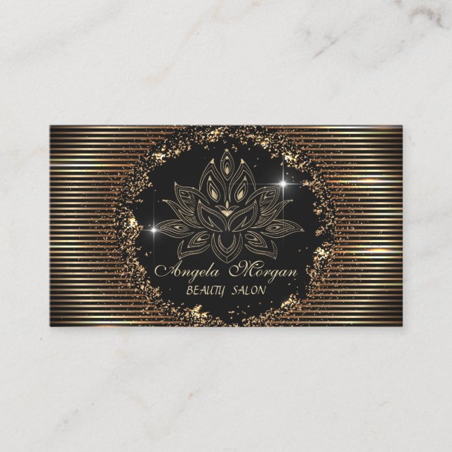 Carte De Visite Lotus professionnel Flower Gold Stripes Noir (Devant)