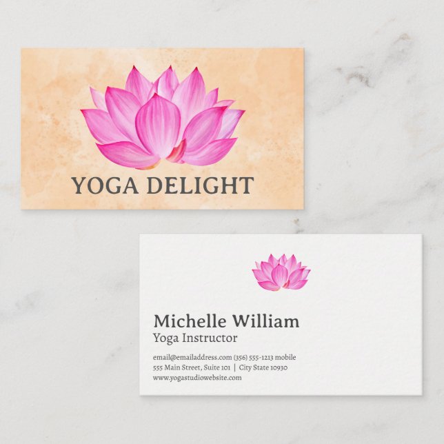 Carte De Visite Lotus rose | Illustration aquarelle (Devant / Derrière)