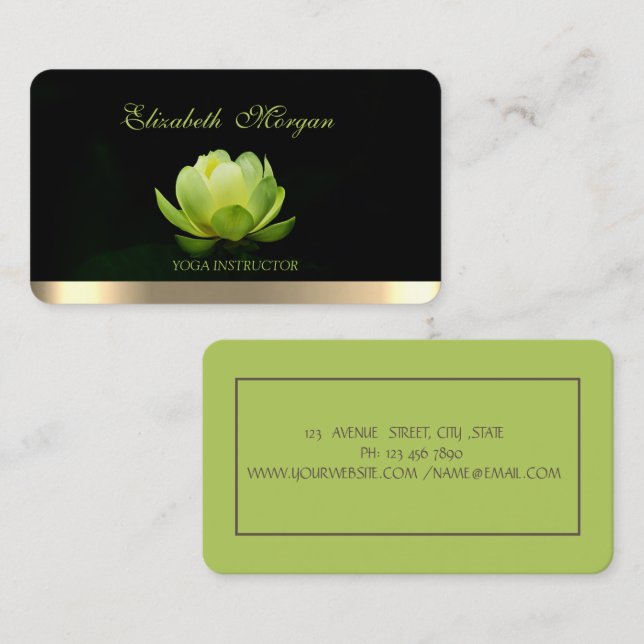 Carte De Visite Lotus Vert Élégant Professionnel, Yoga (Devant / Derrière)