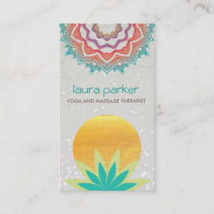 Carte De Visite Lotus vert Fleur Mandala Logo Yoga Guérison