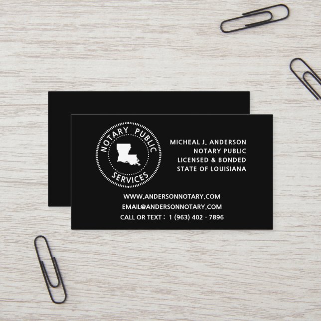 Carte De Visite Louisiane Notaire Public Services (Devant/Arrière en situation)