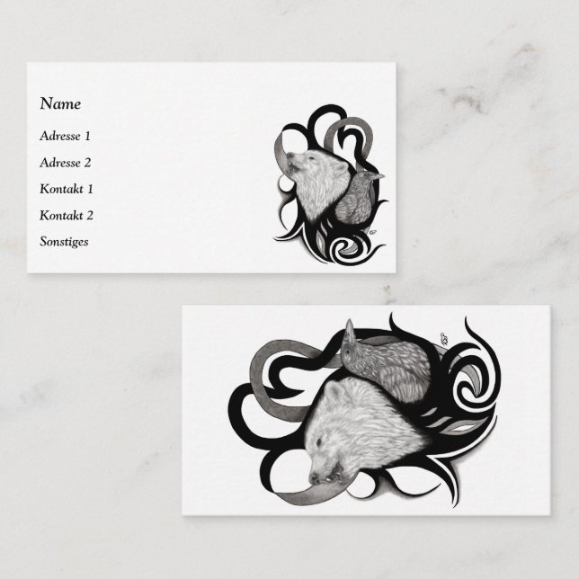 Carte De Visite Loup blanc avec art tribal coréen (Devant / Derrière)