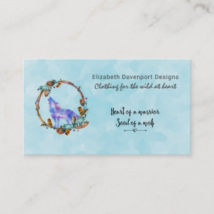 Carte De Visite Loup d'aquarelle violet dans une couronne de style