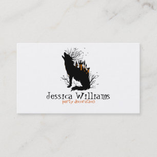Carte De Visite Loup D'Halloween Avec Château Éffrayant