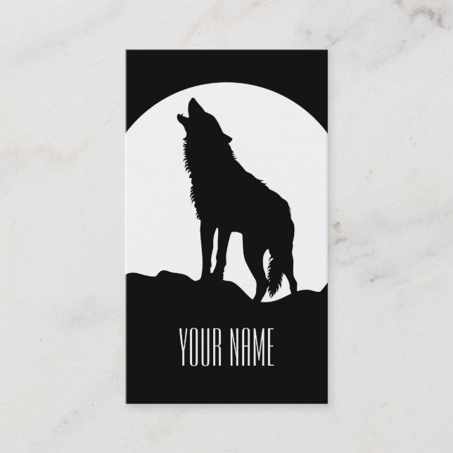 Carte de visite loup hurlant noir et blanc (Devant)