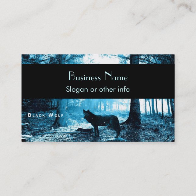 Carte De Visite Loup noir seul dans la forêt (Devant)