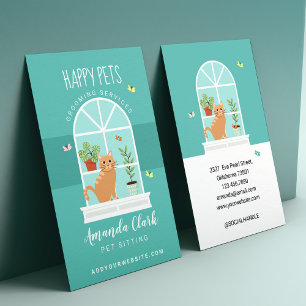 Carte De Visite Loveable Happy Chat sur Fenêtre Sill Animaux assis