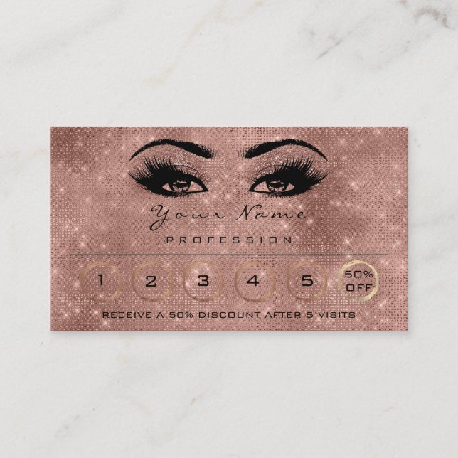 Carte De Visite Loyalité 6 Maquillage Eyebrow Eyes Lashes Rose Éti (Devant)