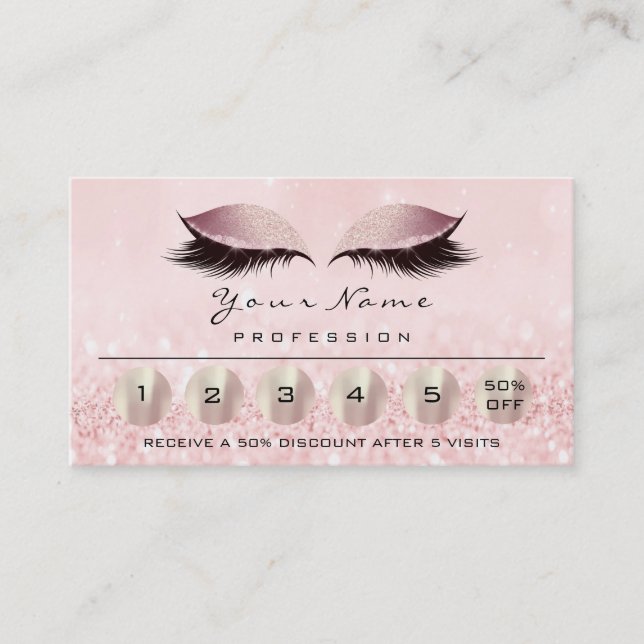 Carte De Visite Loyalité 6 Maquillage Eyebrow Eyes Lashes Rose Or (Devant)