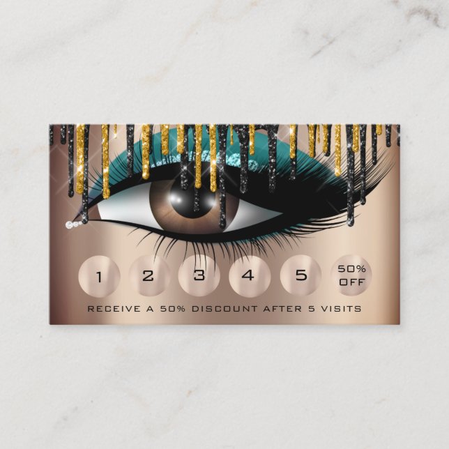 Carte De Visite Loyauté 6 maquillage Eyelash Gold Turquoise Drives (Devant)