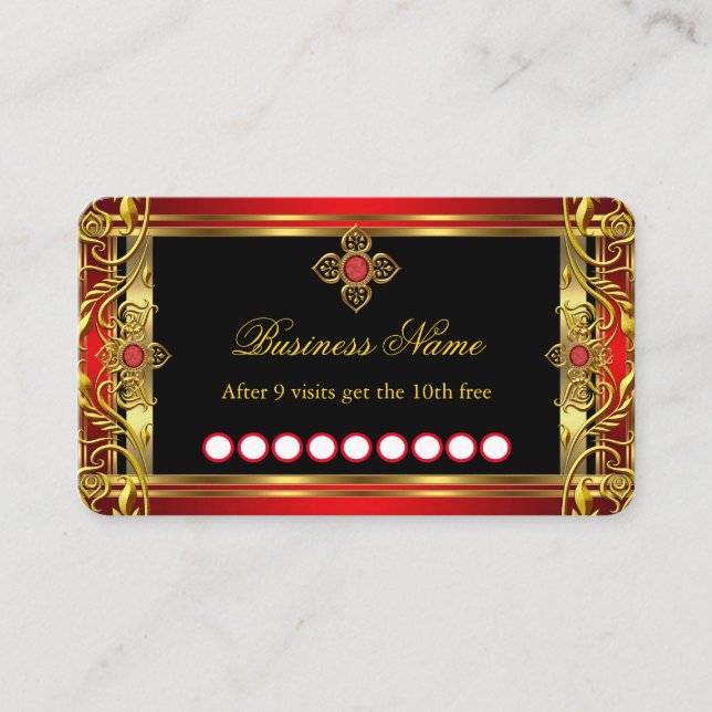 Carte De Visite Loyauté Elégante Ornate Royal Rouge Jewel Black Go (Devant)